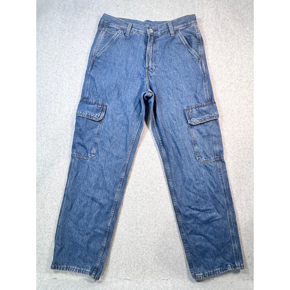 Levis Premium 568 Stay Loose Cargo Jeans Mens 34x32 Medium Wash Blue Utility